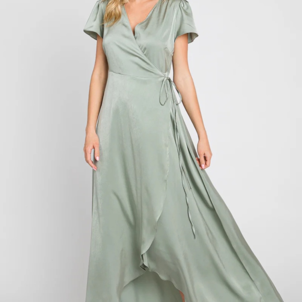 Pink Blush sage green maternity dress